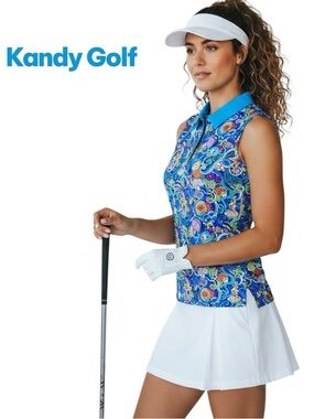 Kandy Golf Top Canadian Brand Sea/Life Collared Sleeveles 3/4 Buttons Shirt Sz M